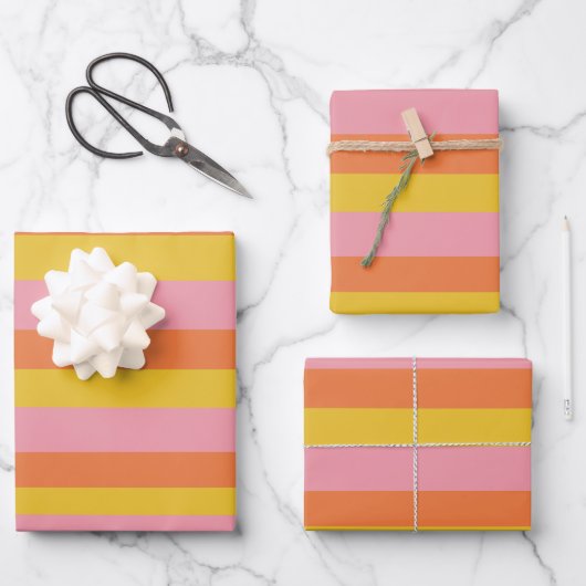 Cute Summer Stripes in Pink Yellow Oranje Inpakpapier Vel (Voorkant)