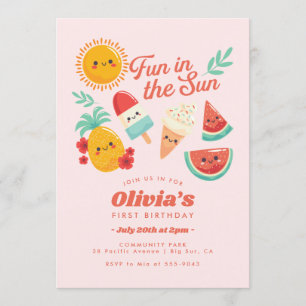Cute Summer Sun Birthday Invitation Kaart