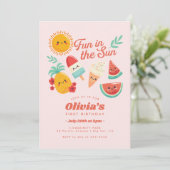 Cute Summer Sun Birthday Invitation Kaart (Staand voorkant)