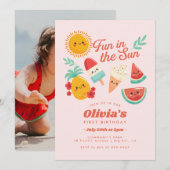 Cute Summer Sun Birthday Invitation Kaart (Voorkant / Achterkant)