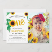 Cute Summer Sunflower 1st Birthday | Eén draaien Kaart (Voorkant)