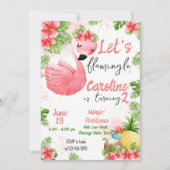 Cute Summer Tropical Flamingo Birthday Kaart (Voorkant)