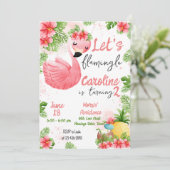 Cute Summer Tropical Flamingo Birthday Kaart (Staand voorkant)