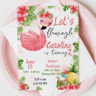 Cute Summer Tropical Flamingo Birthday Kaart