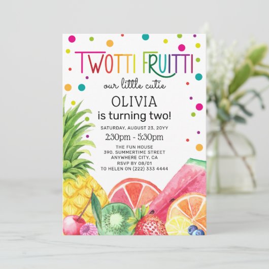 Cute Summer TWO-tti Fruitti Fruit 2nd Birthday Kaart (Staand voorkant)