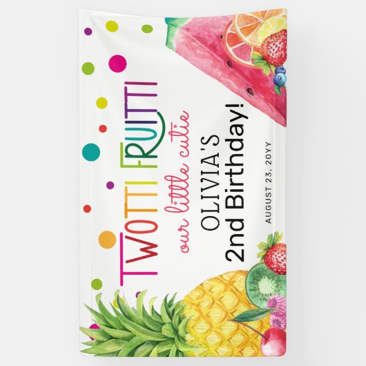 Cute Summer TWO-tti Fruitti Fruit 2nd Birthday Spandoek (Verticaal)