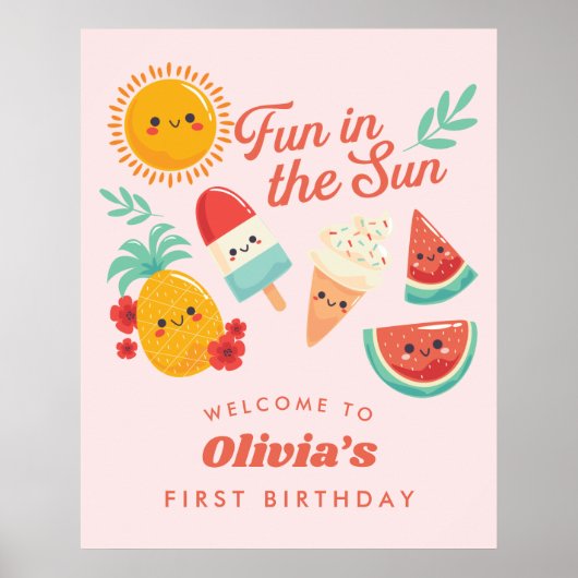 Cute Summer Welcome Birthday Sign Poster (Voorkant)
