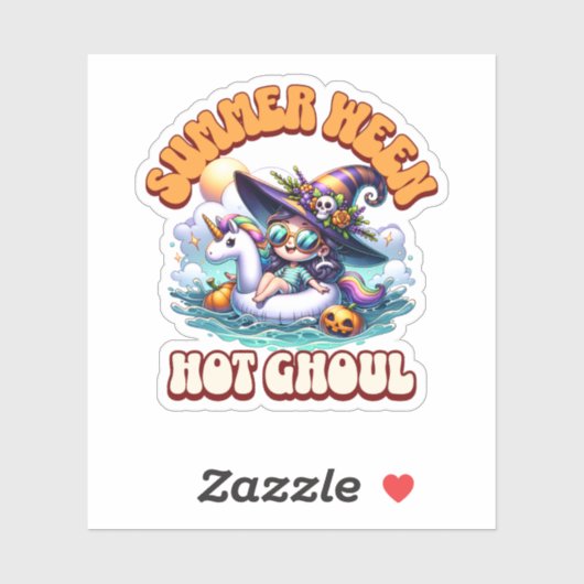 Cute Summerween Witch Unicorn Pool Float Halloween Sticker (Vel)