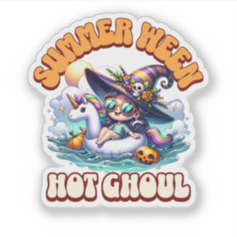 Cute Summerween Witch Unicorn Pool Float Halloween Sticker
