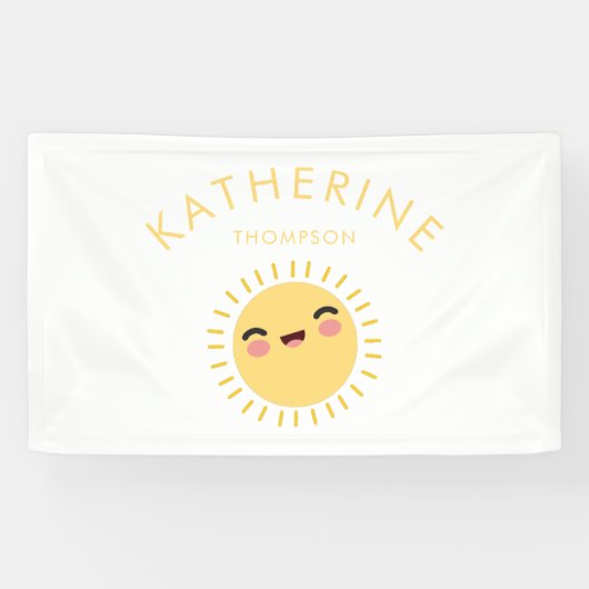 Cute Sun Baby's Nursery Name Kinder Room Wall Deco Spandoek (Horizontaal)