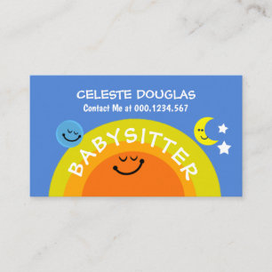 Cute Sun Babysit Earth Moon Stars Babysitter Visitekaartje