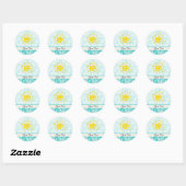 Cute Sun; Blauwgroen schade Ronde Sticker (Vel)