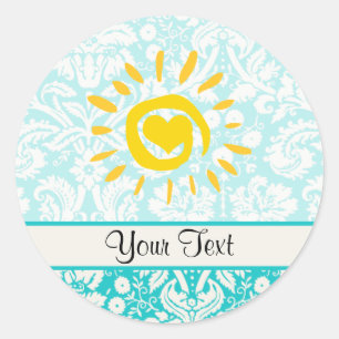 Cute Sun; Blauwgroen schade Ronde Sticker