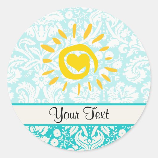 Cute Sun; Blauwgroen schade Ronde Sticker (Voorkant)