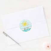 Cute Sun; Blauwgroen schade Ronde Sticker (Envelop)
