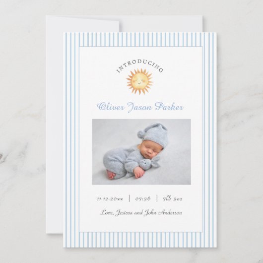 Cute Sun Blue Baby photo Birth  Aankondiging (Voorkant)