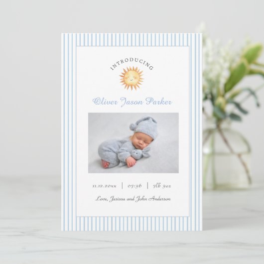 Cute Sun Blue Baby photo Birth  Aankondiging (Staand voorkant)