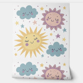 Cute Sun, Cloud, and Stars Illustration – Nursery  Behang (Afrollen)