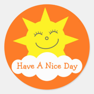 Cute Sun & Cloud hebben een mooie dag Oranje stick Ronde Sticker