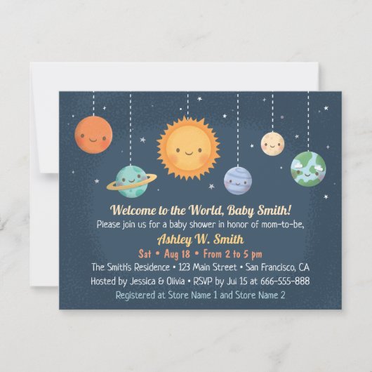 Cute Sun en Planets Space Baby shower Kaart (Voorkant)