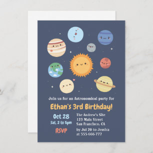 Cute Sun en Planets Space Birthday Invitation Kaart