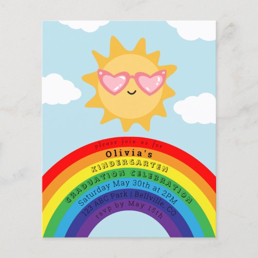 Cute Sun en Rainbow Budget Kinder Afstuderen Invit (Voorkant)