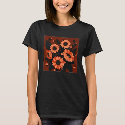 Cute Sun Flower Illustration Unique Leaf Plants Wo T-shirt (Voorkant)
