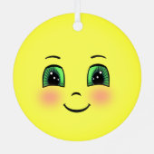 Cute Sun Happy Face Emoji Metalen Ornament (Achterkant)
