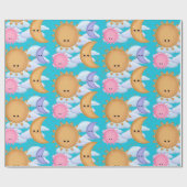 Cute Sun Moon and Cloud Pattern Wrapping Paper Cadeaupapier (Vlak)