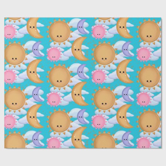 Cute Sun Moon and Cloud Pattern Wrapping Paper Cadeaupapier (Vlak)