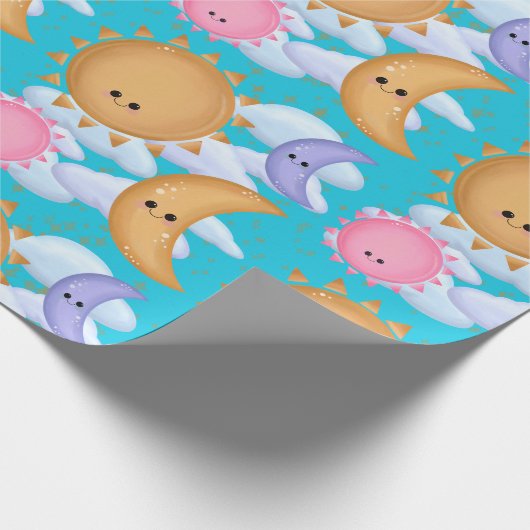 Cute Sun Moon and Cloud Pattern Wrapping Paper Cadeaupapier (Hoek)