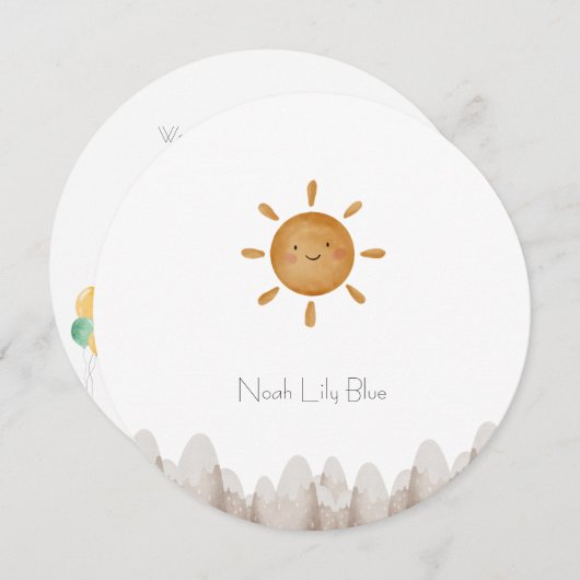 Cute Sun Mountains Baby Announcement Card Kaart (Voorkant / Achterkant)