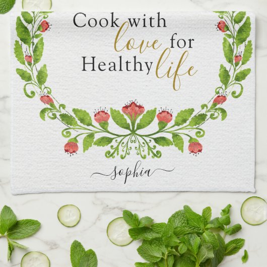 Cute Sun Red Flowers, gepersonaliseerd Theedoek (Gevouwen)