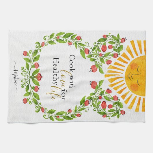 Cute Sun Red Flowers, gepersonaliseerd Theedoek (Horizontaal)