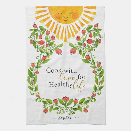 Cute Sun Red Flowers, gepersonaliseerd Theedoek (Verticaal)