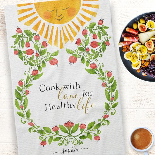 Cute Sun Red Flowers, gepersonaliseerd Theedoek