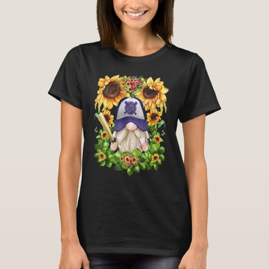 Cute Sunflower Baseball Gnome For Women And Baseba T-shirt (Voorkant)