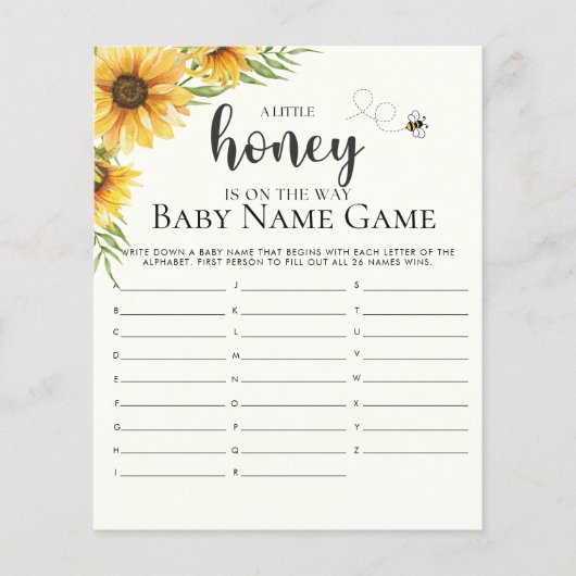 Cute Sunflower Bee Baby Shower (Voorkant)
