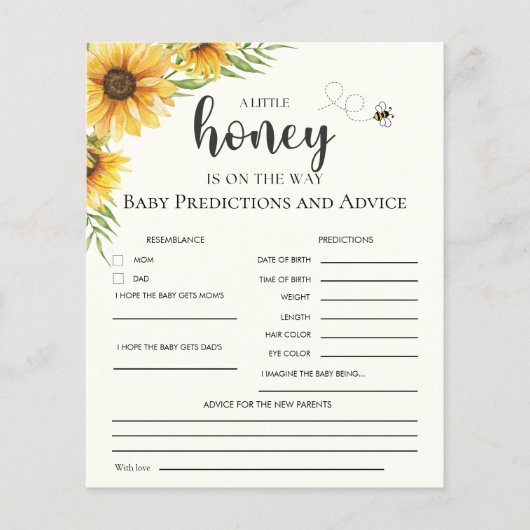 Cute Sunflower Bee Baby Shower (Voorkant)