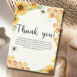 Cute Sunflower Bee Baby Shower Bedankkaart