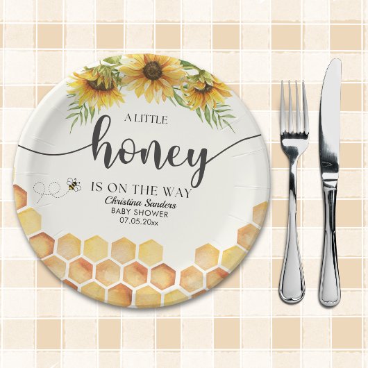 Cute Sunflower Bee Baby Shower Papieren Bordje