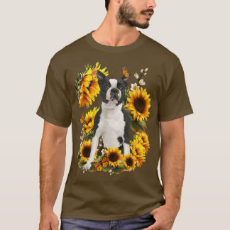 Cute Sunflower Boston Terrier Dog Dad Father's T-shirt