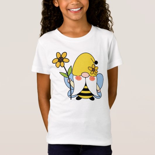 Cute Sunflower Bumblebee Gnome T-Shirt (Voorkant)