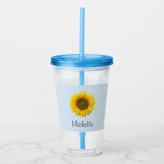 Cute Sunflower Country Floral Blue Acryl Drinkbeker (Voorkant)