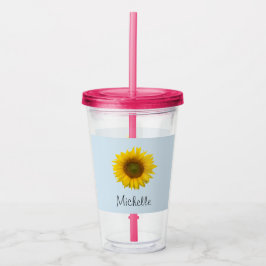 Cute Sunflower Country Floral Blue Acryl Drinkbeker