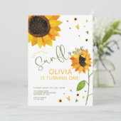 Cute Sunflower First Birthday Party Kaart (Staand voorkant)