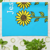 Cute Sunflower Illustration Persoonlijke naam Theedoek (Gevouwen)
