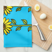Cute Sunflower Illustration Persoonlijke naam Theedoek (Quarter Fold)