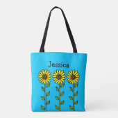 Cute Sunflower Illustration Persoonlijke naam Tote Bag (Achterkant)