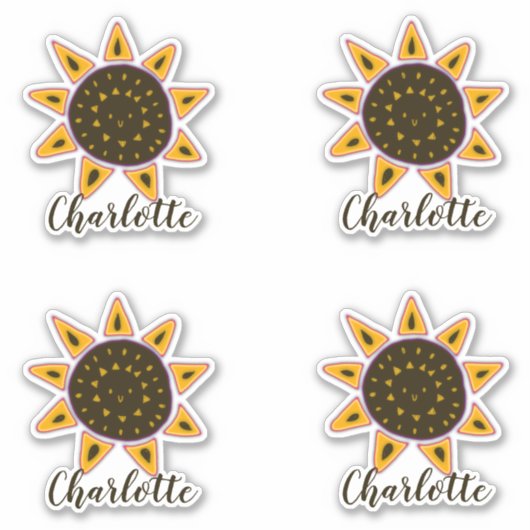Cute Sunflower Modern Script Name Sticker (Voorkant)